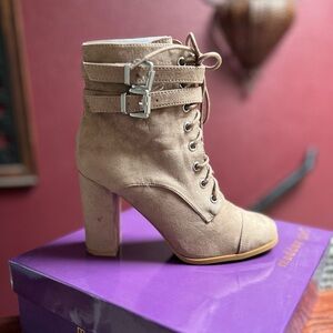 Beige Heeled Ankle Boot